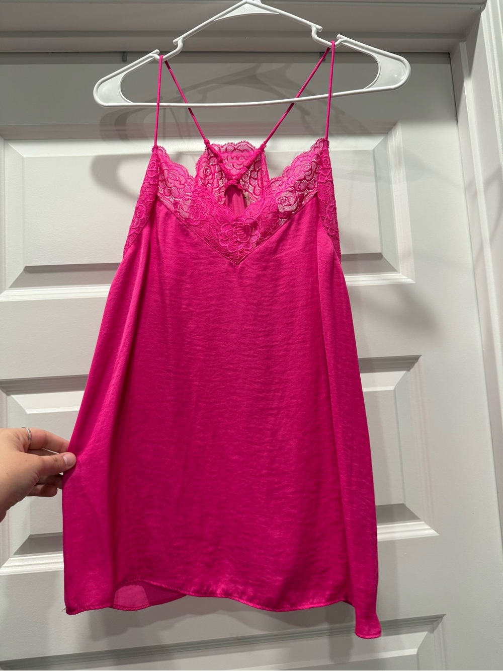 Lace-Trim Spaghetti Strap Cami Top - Hot Pink